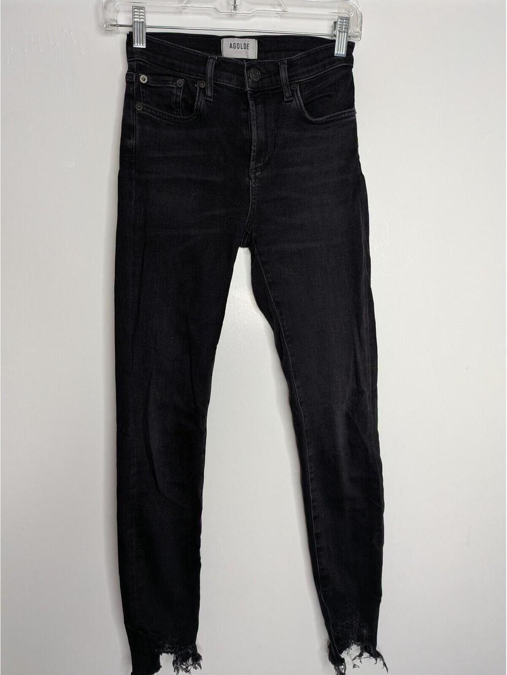 AGOLDE Sophie Jeans Womens 24 Black High Rise Skinny Raw Hem Distressed Denim
